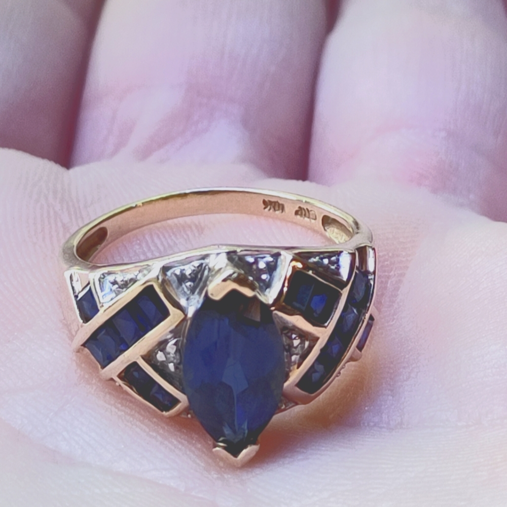 Gold and Blue Gemstone Women's Ring